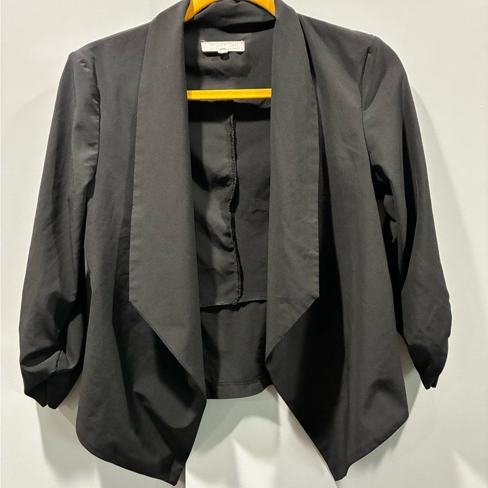 C’est Toi Black Draped Open Front Blazer 3/4 Sleeve Size Medium